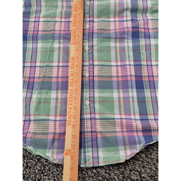 Ralph Lauren Custom Fit Button Down Shirt‎ Mens Medium Blue Plaid Short Sleeve - Picture 7 of 8